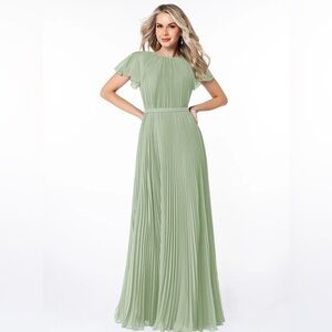 AZAZIE KARA A-Line Pleated Chiffon Floor-Length Dress small Modest